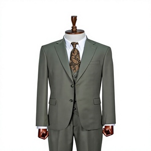 Traje de Negocios Verde para Hombre, Estilo Británico, Cuello de Solapa, Antiarrugas, Tela de Lana Peinada, Corte Regular - Product Image 1