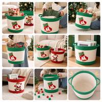 Panier de rangement de Noël en corde de coton fait main, seau organisateur pliable, corbeille à linge sale à motif de dessin animé