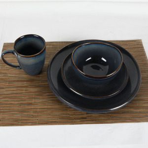 Handcrafted Modern Dining Tableware <b>Set</b> 4PCS Navy Blue Raku Ceramic Asymmetrical <b>Microwave</b>-Safe Retro Dinnerware Stoneware - Product Image 1