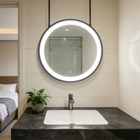 Miroir de salle de bain suspendu LED moderne Kingstin avec fonction anti-buée et commande tactile - Miroir de coiffeuse circulaire suspendu pour hôtel