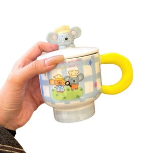 Taza de cerámica con diseño de koala, con tapa, apta para lavavajillas, regalo para niñas, taza para el desayuno - Product Image 5