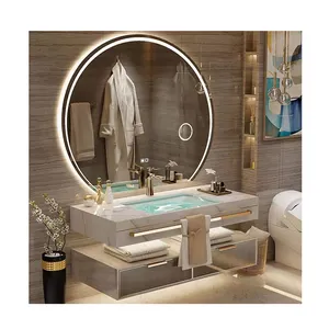 Kabinet kamar mandi desainer apung mewah Vanity mebel desain terpasang di dinding set bak cuci ganda