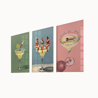 HAOWAI OEMODM 3pcs JMargarita Art Bundle Set 3 Poster Seni Dinding Koktail Retro
