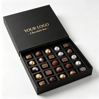 Boîte d'emballage en papier rigide pliable avec logo personnalisé de couleur noire pour truffes au chocolat, boîte à bonbons de qualité alimentaire recyclable pour cadeau