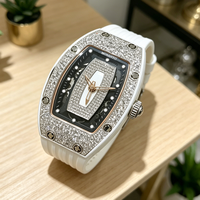 Montre mécanique squelette diamantée pour femme, boîtier en céramique blanche, bracelet en caoutchouc blanc, montre-bracelet de luxe pour dames