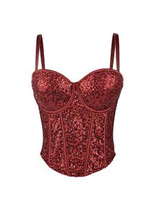 Top bustier en dentelle super court, sexy, ajusté, à sequins, pour femme, avec soutien-gorge intégré à baleines, collection printemps-été - Product Image 5