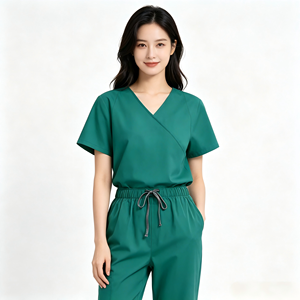 Medische scrubsets met korte mouwen, V-hals, zakken en trekkoord in de taille voor zorgprofessionals 42186 - Product Image 1