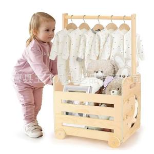 Estante de madera para guardar ropa de bebé con ruedas, color natural, 34,5x23x71cm, para organización de ropa de niños de 0 a 12 meses - Product Image 1
