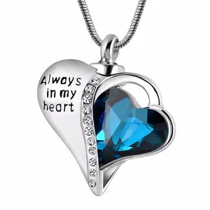 Cremation jewellery Engraved with Always in my heart heart-shaped gemstone souvenir urn necklace cinerary burial