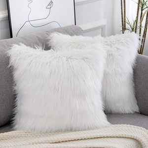 <strong>White</strong> Modern Decorative <strong>Fluffy</strong> Polyester Faux Fur Throw <strong>Pillow</strong> Covers Square Fuzzy Cushion Case New Luxury Series - Product Image 1