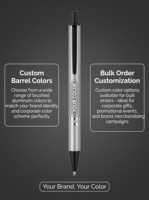 Stylos à bille promotionnels en métal avec logo personnalisé, pointe de 1,0 mm, rétractables, corps brossé, clip mat, capuchon en plastique, pointe OEM, marché UE/États-Unis