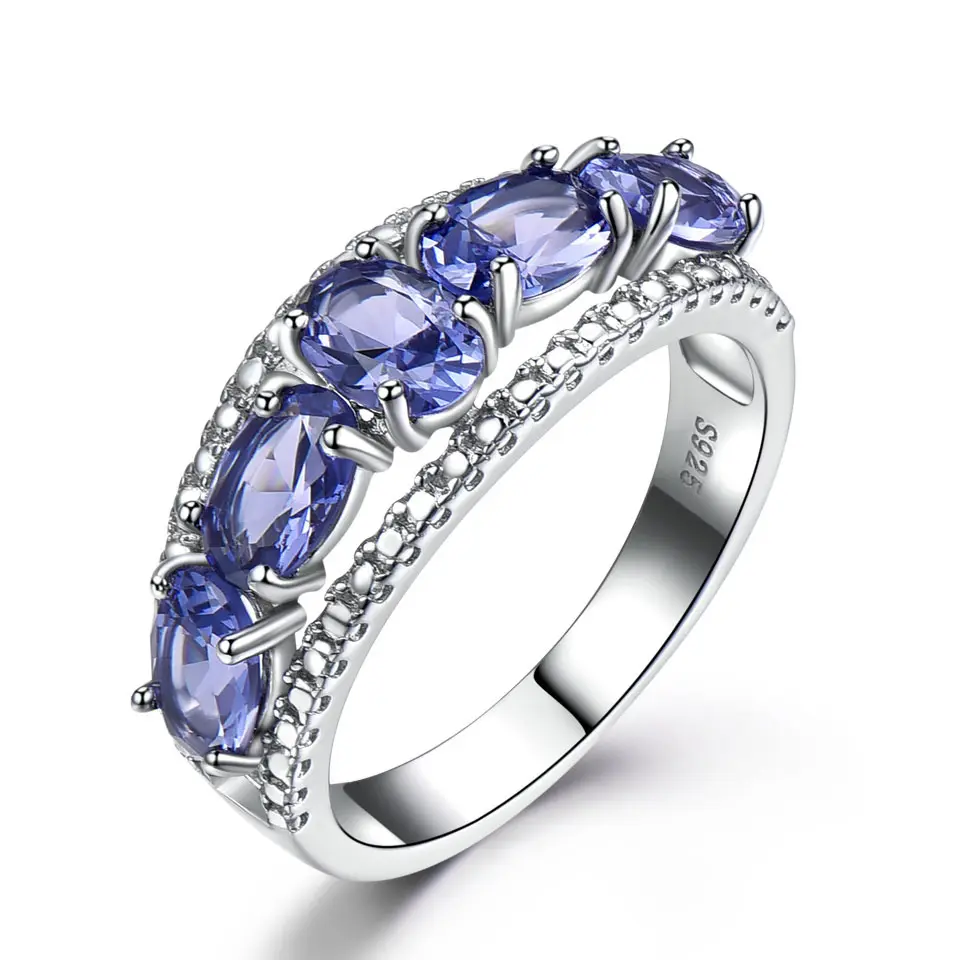 S925 anel de prata esterlina, almofada personalizada em formato de ovo safira tanzanita anel de joia corte de noivado