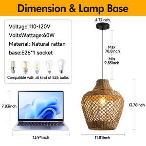 Luminaire suspendu bohème <span class=keywords><strong>chic</strong></span> en rotin tissé à la main en corde de chanvre osier <span class=keywords><strong>lustre</strong></span> de ferme suspendu au plafond pour îlot de cuisine - Product Image 5