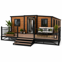 Maison préfabriquée portable avec extérieur aspect bois, patio avant, cabane modulaire pour maison de vacances, complexe hôtelier et jardin