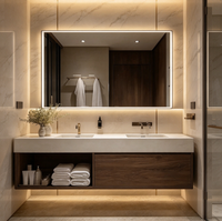 Meuble-lavabo mural moderne en mélamine MDF, structure en acier inoxydable avec miroir