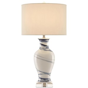Lámpara de Mesa Moderna con Incrustaciones de Chevron Azul y Blanco en Forma de Lágrima |   Iluminación Artesanal Costera para Habitaciones de Hotel y Áreas de Estar - Product Image 4