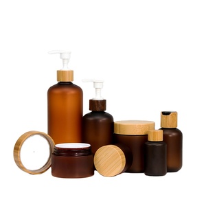 Grosir botol plastik Amber buram 150ml 200ml 250ml 300ml botol plastik Amber Pet dengan tutup bambu - Product Image 6