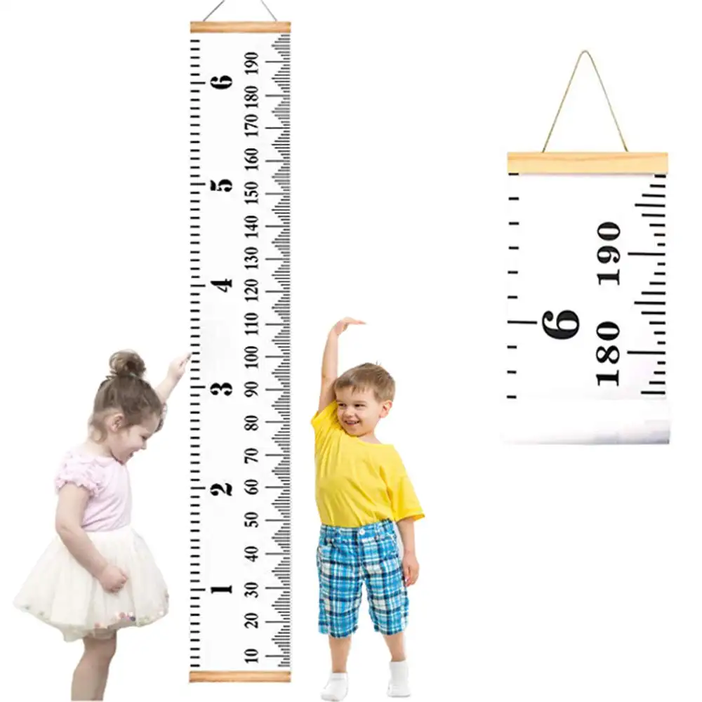 תינוק גובה תרשים צמיחת שליט לילדים קיר עץ מסגרת ובד חדר קישוט