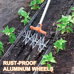 Outil de cultivateur rotatif Motoculteur à main de jardin réglable avec poteau en acier inoxydable pour mélanger le sol ou réensemencer l'herbe