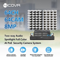 Sistema de Cámaras de Seguridad 4COVR de 64 Canales 4K, Interior/Exterior, 8MP, PoE, IA, Audio Bidireccional, Color Completo, Luz de Destello, Sirena, Alarma