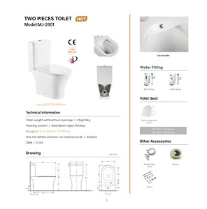 Inodoro contemporáneo de suelo con descarga por arrastre, sin borde, con esmalte antibacteriano, cerámica de fácil limpieza, de dos piezas. - Product Image 2