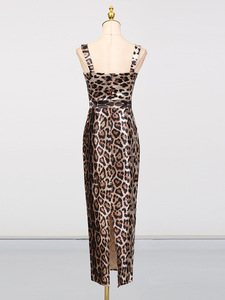 King Mcgreen Star abito <span class=keywords><strong>leopardato</strong></span> da donna Sexy e audace da ragazza alla moda, Top con capezza, abito lungo aderente a vita alta - Product Image 4