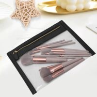 Tas Makeup Kulit PU Personalisasi, Organizer Tas Rias Modis, Dompet Travel dengan Ritsleting, Kantong Perlengkapan Mandi Transparan, Tas Makeup Portabel untuk Wanita