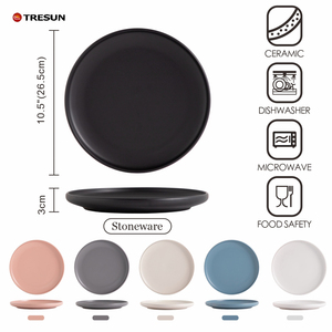 Service de vaisselle noir et blanc mat, prix d'usine, compatible lave-vaisselle et micro-ondes, assiettes classiques en céramique et grès pour restaurant - Product Image 6