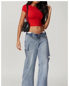 Camiseta Corta Ajustada de Cuello Redondo para Mujer, Estilo Casual, Básica, de Color Sólido - Product Image 2