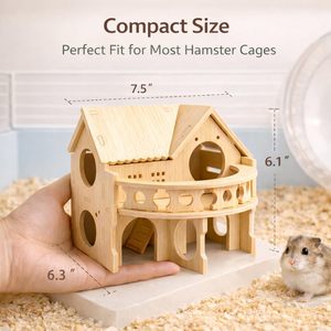 Grande maisonnette <span class=keywords><strong>en</strong></span> bois pour hamsters, à double étage, style forêt, pour hamsters nains, souris, gerbilles, rats, petits animaux, taille compacte - Product Image 5