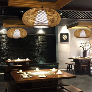 Bamboo Weaving Pendant <b>Light</b> Round E27 LED Single-Head Chandelier For Bedroom <b>Dining</b> Room Balcony Tea Room Zen Style - Product Image 5