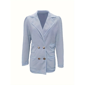 Nouvelle veste de costume pour femme à double boutonnage, longue, texturée, décontractée, à manches longues, pour l'automne et l'hiver - Product Image 6