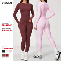 Ensemble deux pièces brossé pour femme : haut court à manches longues et leggings taille haute sculptants, anti-transpiration, athleisure