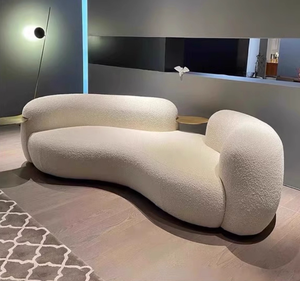 Sofá Seccional Curvo Nórdico con Tela de Lana de Cordero de Lujo Ligero, Diseño de Arte Moderno para Espacios Pequeños - Product Image 2