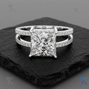 Anillo de Compromiso con Diamante Cultivado en Laboratorio de Corte Brillante de 1.00-5.00 CT, Oro Sólido Vintage, Doble Banda, Pavé, Joyería Fina Personalizada para Aniversario - Product Image 6