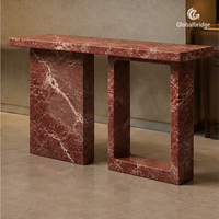 Table console contemporaine de luxe léger en marbre rouge multicolore sur mesure pour projets hôteliers et de villas