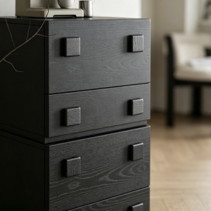 Minimalist Black Oak Wood <b>Drawer</b> Chest, Stackable <b>Storage</b> Cabinet with Square Handles for Bedroom Living Room - Product Image 4