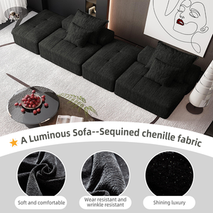 US in Stock <b>Convertible</b> Chenille Fabric Modern Living Room Wood Frame Nordic Family Modular Sectional Sofa <b>Bed</b> Set for Hotel Use - Product Image 6