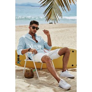 Chemise boutonnée en coton et lin pour homme FOXA, manches longues, respirante, chemise habillée décontractée pour le travail - Product Image 4