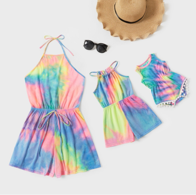 Summer Fashion Tie Dye Printing Girls Family Clothing Family Matching Outfits For Mom and I