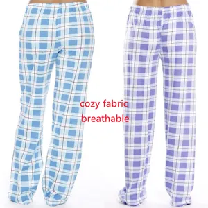 En gros Pas Cher Femmes Polyester Confortable Respirant La Maison Loisirs Lâche Élastique Taille Pantalon de Pyjama À Carreaux