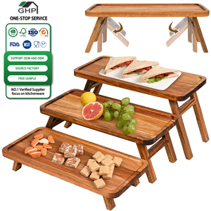 Bandeja de Servir de Madera de 3 Niveles, Plegable, para Exhibición de Postres, Decoración, Tabla de Charcutería para Fiestas, Cumpleaños, Bodas, Navidad - Product Image 1