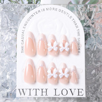 Private Label 24pcs Amande Française 3D Press-On Nails avec Perle Premium Bow Acrylique Faux Ongles Conception Blanche pour Doigts