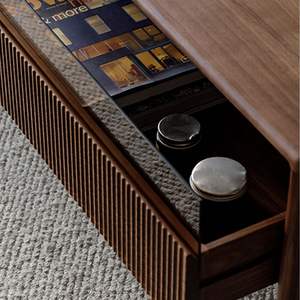 AJUNION Mid-Centuryモダンコーヒーテーブルフルーテッドデザイン木制コーヒーテーブルリビングルーム家具引き出し付きセンターテーブル - Product Image 2