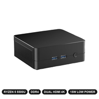 Mini PC Barebone AMD R5 5500U, Compatible con RAM DDR4, SSD NVME, Doble HDMI 4K, Bajo Consumo 15W, Windows 11 Pro, Computadora de Escritorio Empresarial