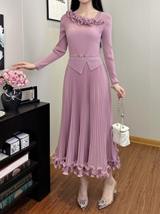 工厂批发女式时尚连衣裙宽松荷叶边休闲连衣裙三宅褶皱连衣裙涤纶面料 - Product Image 6