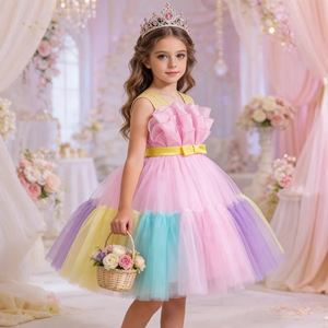 Girls Colorful <b>Patchwork</b> Princess Dress Sleeveless Color Block Bow Tutu <b>Skirt</b> For Party Performance 363 - Product Image 4