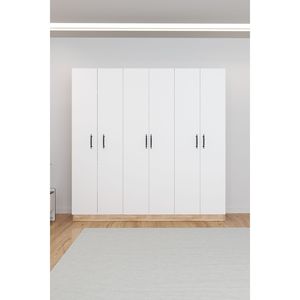 Armoire autoportante Kale à 6 portes en mélamine blanche avec 4 tiroirs et 13 étagères, fonction pliable pour chambre et rangement hôtelier - Product Image 4