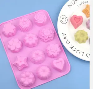 Silicone Bakeware Mold For cake chocolate Jelly Pudding Dessert Molds 12-cavity With Flower Heart Shape