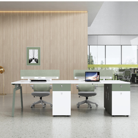Poste de travail modulaire moderne pour 4 personnes avec cloisons en bois écologiques, montage facile, bureau individuel autoportant pour personnel